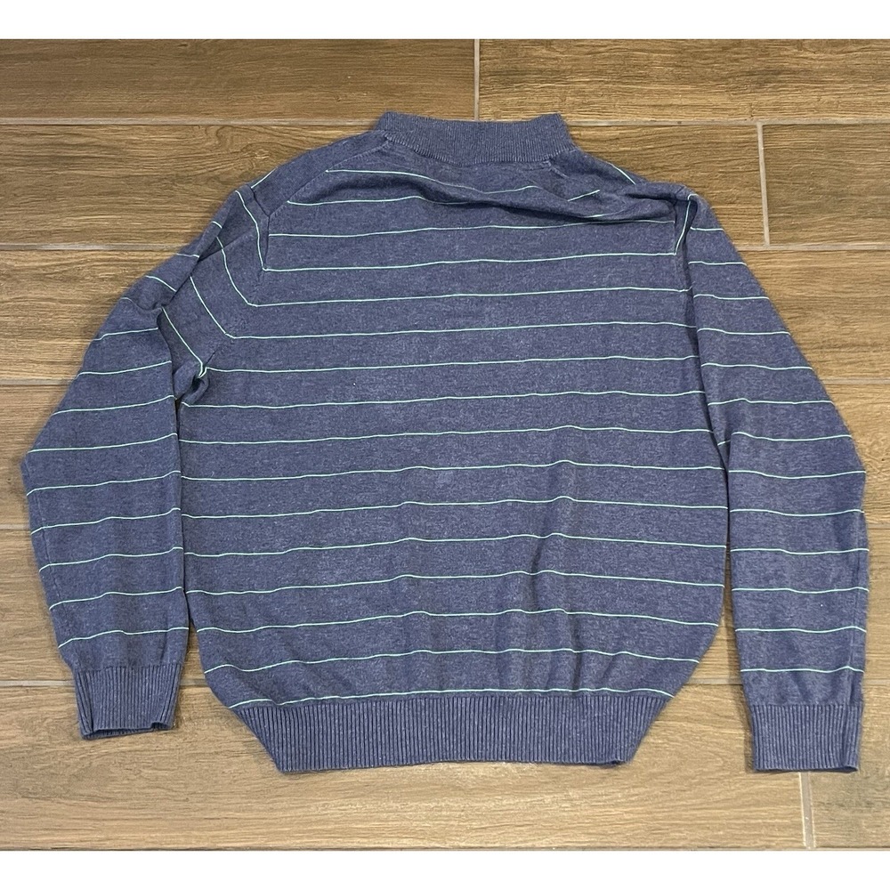 VINEYARD VINES REGULAR FIT 100% COTTON 1/4 ZIP SWEATER LARGE BLUE GREEN STRIPE - Picture 6 of 6